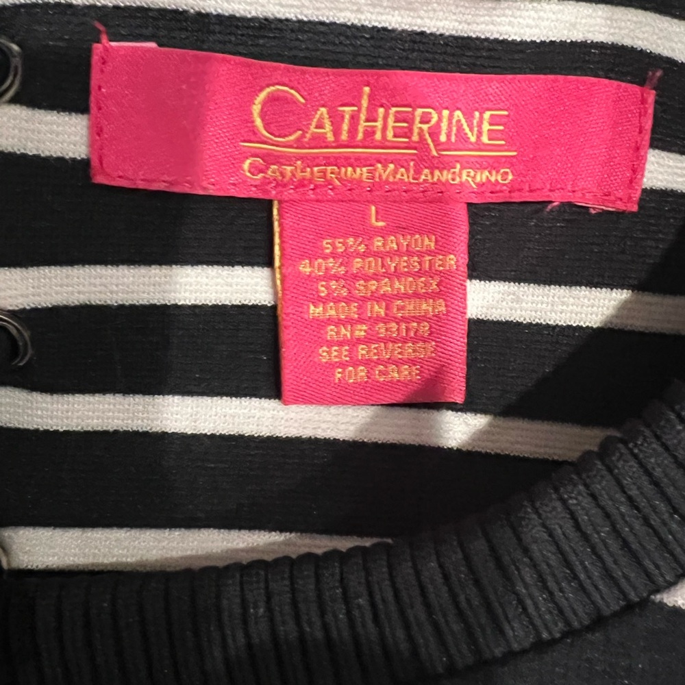 Catherine Malandrino Women's Black/White Stripe Short Sleeve Dress Size L - Picture 5 of 5